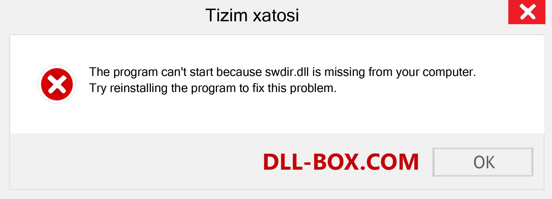 swdir.dll fayli yo'qolganmi?. Windows 7, 8, 10 uchun yuklab olish - Windowsda swdir dll etishmayotgan xatoni tuzating, rasmlar, rasmlar